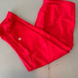 Red lululemon leggings with mesh side